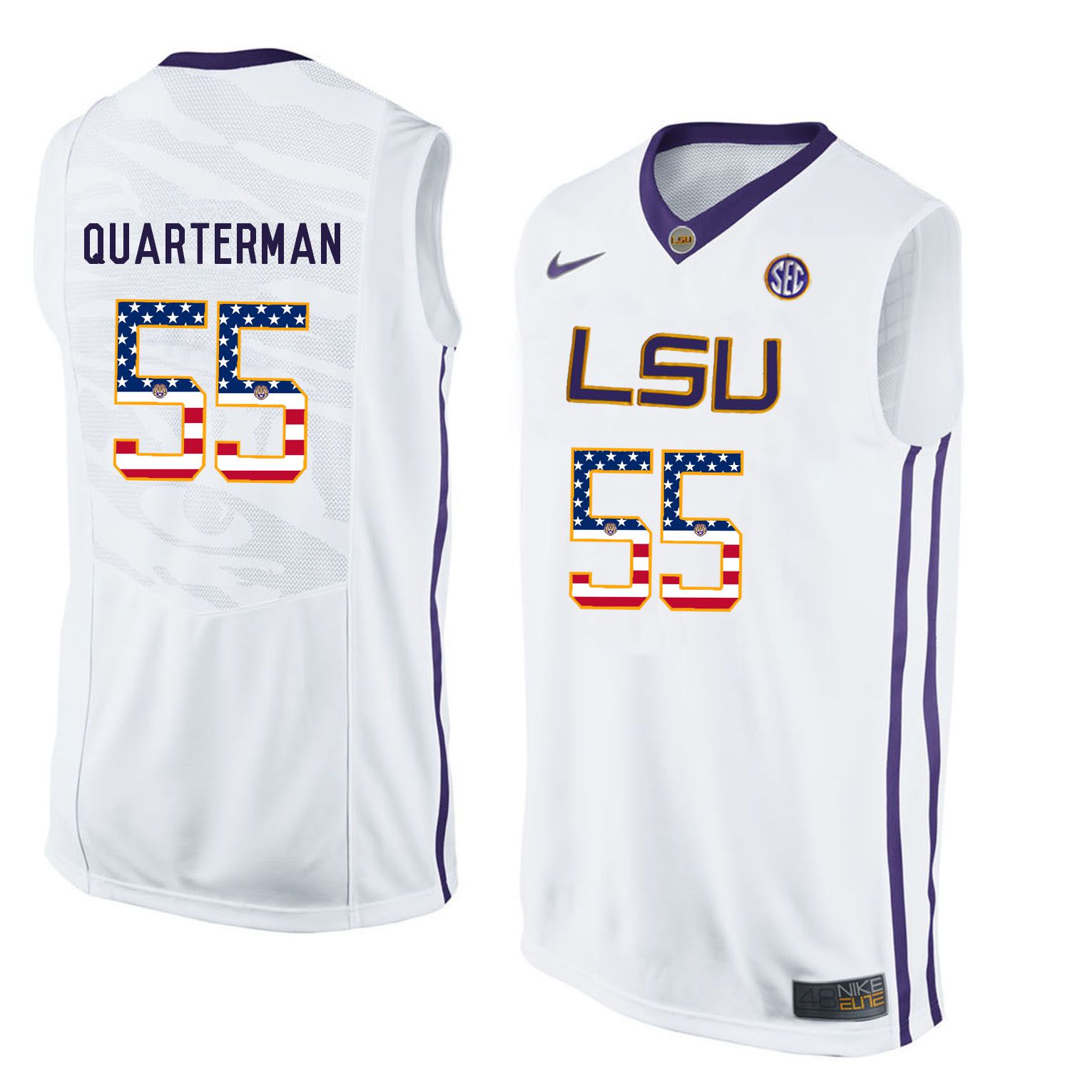 Men LSU Tigers #55 Quarterman White Flag Customized NCAA Jerseys->customized ncaa jersey->Custom Jersey